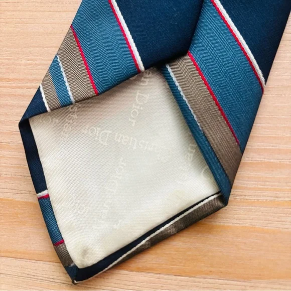 Christian Dior Navy Blue Gray Mens Designer Striped Luxury Vintage‎ Tie